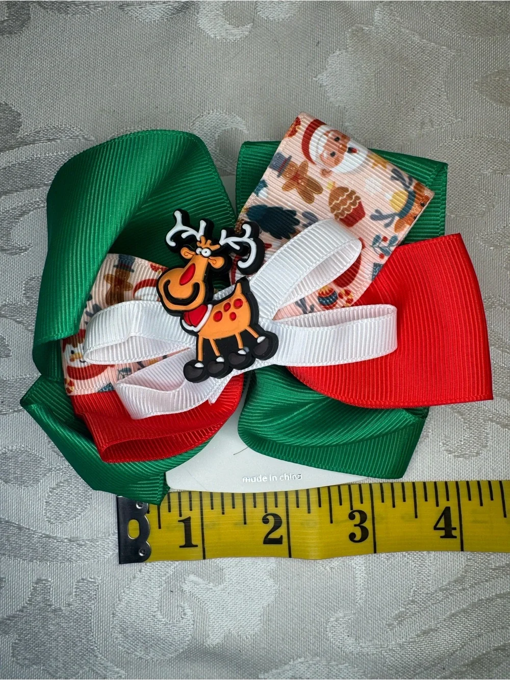 New MINT Christmas Reindeer Bow Hair Clip - Green, Red & White